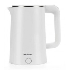 Электрочайник Holmer HKS-212S, белый, 1500 Вт, 1.8 л, дисковый, пластик/нержавеющая сталь, двойные стенки, блокировка включения