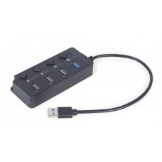 Хаб USB Gembird UHB-U3P1U2P3P-01, черный, USB 3.1 - 1xUSB 3.1 / 3xUSB 2.0, кабель 25 см, выключатель с подсветкой для каждого