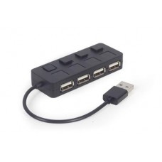 Хаб USB Gembird UHB-U2P4-05, черный, USB 2.0 - 4xUSB 2.0, 15 см, кнопка выключения для каждого порта с подсветкой
