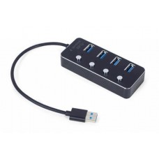 Хаб USB Gembird UHB-U3P4P-01, черный, USB 3.1 - 4xUSB 3.0, кабель 24 см, алюминиевый корпус