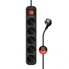 Фильтр сетевой ColorWay, 5 розеток, 2 м, черный, 10А, до 2.5 кВт, выключатель, заземление, 3x1 мм? (CW-PSEA52BK)