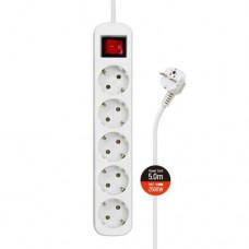 Фильтр сетевой ColorWay, 5 розеток, 5 м, белый, 10А, до 2.5 кВт, выключатель, заземление, 3x1 мм? (CW-PSEA55W)