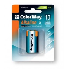 Крона щелочная (6LR61), ColorWay, 1 шт, 9V, Blister (CW-BA6LR61-1BL)
