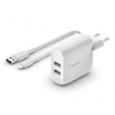 Сетевое зарядное устройство Belkin, белый, 24 Вт, 2xUSB, кабель USB - Lightning 1м (WCD001VF1MWH) Сетевое зарядное устройство Belkin, белый, 24 Вт, 2xUSB, кабель USB - Lightning 1м (WCD001VF1MWH)