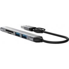 Хаб USB Dynamode DM-UH-514, Grey, Type-C / USB 3.0 - 1xUSB 3.0 / 2xUSB 2.0 / microSD / SD, кабель 12 см, алюминиевый корпус Хаб USB Dynamode DM-UH-514, Grey, Type-C / USB 3.0 - 1xUSB 3.0 / 2xUSB 2.0 / microSD / SD, кабель 12 см, алюминиевый корпус