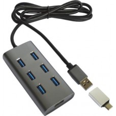 Хаб USB Maiwo KH700, Grey, USB 3.0 - 7xUSB 3.0, кабель 1 м, алюминиевый корпус