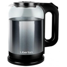 Электрочайник Liberton LEK-6829, черный/Inox, 1500W, 1.8л, дисковый, двойная стенка (нержавеющая сталь+стекло), LED-подсветка,