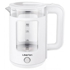 Электрочайник Liberton LEK-6830, белый, 1500W, 1.7л, дисковый, двойная стенка (нержавеющая сталь+стекло), LED-подсветка,