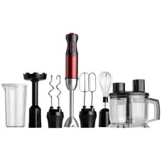 Блендер Liberton LHB-0310, черный/Red, 1000W, погружной, плавное рег скорости, венчик, насадка для пюре, мерный стакан,