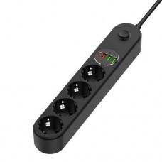 Фильтр сетевой ColorWay, 4 розетки, 2 м, черный, 1xType-C (45 Вт, PD3.0), 1xUSB (30 Вт, QC3.0), 2xUSB (12 Вт), провод из меди (до