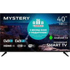 Телевизор 40' Mystery 4060FST2, черный, LED, 1920x1080, 60 Гц, Smart TV (Android TV), 1Gb/8Gb, 2x10 Вт, DVB-T/T2/C, 3xHDMI, 2xUSB,