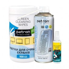 Набор чистящий Patron: салфетки в тубе для экранов (100 шт), спрей для оргтехники 100 мл, сжатый воздух 400 мл (CS-PN-BUNDL-7) Набор чистящий Patron: салфетки в тубе для экранов (100 шт), спрей для оргтехники 100 мл, сжатый воздух 400 мл (CS-PN-BUNDL-7)