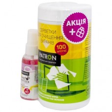 Набор чистящий Patron: салфетки чистящие для экранов, туба, 100 шт + спрей-антисептик спиртовой (F3-050) Набор чистящий Patron: салфетки чистящие для экранов, туба, 100 шт + спрей-антисептик спиртовой (F3-050)