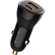 Автомобильное зарядное устройство ColorWay, черный, 60 Вт, 1xType-C (30 Вт), 1xUSB (30 Вт), Auto ID (CW-CHA046PD-BK)