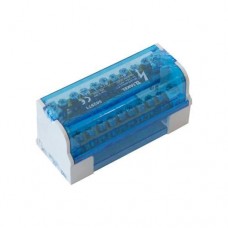 Нулевая шина на DIN рейку в пластиковом корпусе 2х11 отверстий 125А синяя Нулевая шина на DIN рейку в пластиковом корпусе 2х11 отверстий 125А синяя