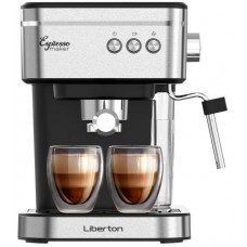 Кофеварка Liberton LCM-2204, черный/Inox, 950W, рожковая, резервуар для воды 1.2л, ручной капучинатор, приготовление 2 чашек