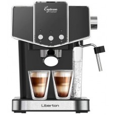 Кофеварка Liberton LCM-2205, черный/Inox, 950W, рожковая, резервуар для воды 1.2л, ручной капучинатор, приготовление 2 чашек
