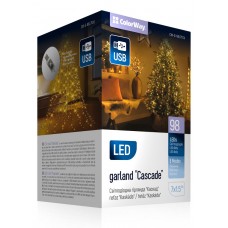 Гирлянда светодиодная ColorWay 'Каскад', 98 LED, белый (теплый цвет), 7x1.5 м, 8 функций, питание от USB (3.6 Вт), прозрачный