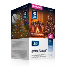 Гирлянда светодиодная ColorWay 'Каскад', 98 LED, разноцветная, 7x1.5 м, 8 функций, питание от USB (3.6 Вт), прозрачный кабель