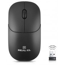 Мышь REAL-EL RM-313W Wireless, черный, беспроводная, USB, оптическая, 1000 dpi, 2 кнопки, 2xAAA