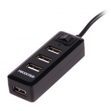 Хаб USB Maxxter HU2A-4P-AC-03, черный, USB 2.0 - 4xUSB 2.0, кабель 1 м, блок питания