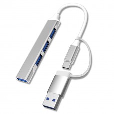Хаб USB Dynamode DM-UH-311AC, серебристый, Type-C / USB 3.0 - 1xUSB 3.0 / 3xUSB 2.0, алюминиевый корпус