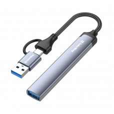 Хаб USB ColorWay '4-in-1', Grey, Type-C / USB 3.0 - 1xType-C 2.0 / 1xUSB 3.0 / 2xUSB 2.0, кабель 14 см, алюминиевый корпус