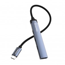 Хаб USB ColorWay '4-in-1', Grey, Type-C 3.0 - 3xType-C 2.0 / 1xUSB 3.0, кабель 12 см, алюминиевый корпус (CW-HUB07)