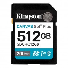 Карта памяти SDXC, 512Gb, Kingston Canvas Go! Plus, Сlass10 UHS-I U3 V30, до 200/160 МБ/с (SDG4/512GB)
