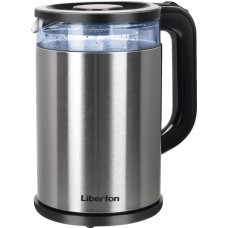 Электрочайник Liberton LEK-6832, черный/Inox, 1500W, 1.7л, дисковый, двойная стенка (нержавеющая сталь+стекло), автоотключение,