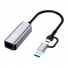 Сетевой адаптер USB 3.0 / Type-C - Gigabit Ethernet, Grey, ColorWay (CW-AD-CRG)