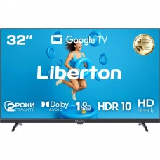 Телевизор 32' Liberton LTV-32H05GT, черный, LED, 1366x768, 60 Гц, 3000:1, Google TV, DVB-T2/C, LAN, Wi-Fi, bloetooth, 2xHDMI,