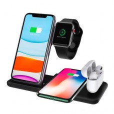 Зарядное устройство 4 IN1 NEW + СЗУ (2 iPhone, iWatch, AirPods) 15W FAST ORIGINAL Чёрный