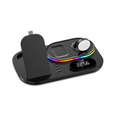Зарядная станция 4 IN1 A06 RGB (iPhone, iWatch, AirPods, Clock) 30W FAST ORIGINAL Чёрный