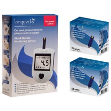 Глюкометр Longevita Система для измерения глюкозы в крови Тест полоски 100 шт (7136283)
