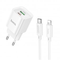 Мережевий зарядний пристрій з кабелем HOCO C147A Charm PD20W+QC3.0 charger set (C to iP)(EU) білий Мережевий зарядний пристрій з кабелем HOCO C147A Charm PD20W+QC3.0 charger set (C to iP)(EU) білий