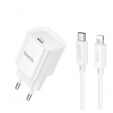 Мережевий зарядний пристрій з кабелем HOCO C146A Charm single port PD20W charger set (C to iP) (EU) білий Мережевий зарядний пристрій з кабелем HOCO C146A Charm single port PD20W charger set (C to iP) (EU) білий