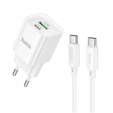 Мережевий зарядний пристрій з кабелем HOCO C147A Charm PD20W+QC3.0 charger set (C to C)(EU) білий Мережевий зарядний пристрій з кабелем HOCO C147A Charm PD20W+QC3.0 charger set (C to C)(EU) білий