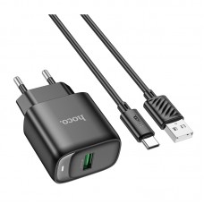 Мережевий зарядний пристрій з кабелем HOCO C140A Smart single port QC3.0 charger set(Type-C)(EU) чорний Мережевий зарядний пристрій з кабелем HOCO C140A Smart single port QC3.0 charger set(Type-C)(EU) чорний