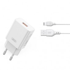 Мережевий зарядний пристрій XO L127 USB-A QC18W Fast Charging Charger with Lightning cable Білий