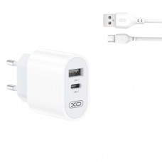 Мережевий зарядний пристрій XO L97 A+C dual port Home charger with Micro cable Білий Мережевий зарядний пристрій XO L97 A+C dual port Home charger with Micro cable Білий