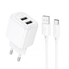 Мережевий зарядний пристрій HOCO CS51A Surplus dual-port charger 2USB/2,4A Type-C cable Set білий