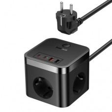Мережевий зарядний пристрій Baseus PowerCombo Cube Power Strip 3AC+2U+2C 30W 1.5m EU чорний E00066400117-00