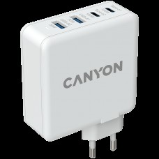 Мережевий зарядний пристрій Canyon H-100 GaN 2xUSB-C, 2xUSB-A, PD3.0, QC3.0, 100W Білий (CND-CHA100W