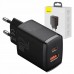 Компактное быстрое зарядное устройство Baseus 20W 2 порта (1Type-C + 1USB) черное