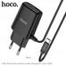 Адаптер зарядный HOCO Real power C82A на 2 порта USB и Type-C - встроенный кабель белый