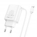Зарядное устройство HOCO C103A 2 порта + встроенный Micro USB кабель белое