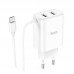 Зарядное устройство HOCO C103A 2 порта + встроенный Micro USB кабель белое