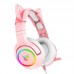 Наушники - с ушками кота ONIKUMA Gaming Cat Ear K9 7.1 розовые с подсветкой