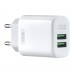 Зарядное устройство XO L85C на 2 USB выхода - комплект с кабелем type-C белый